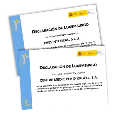 Previntegral y Centre Mèdic Pla d‘Urgell se han adherido a la Declaración de Luxemburgo.